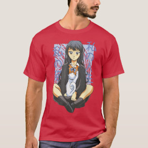 Camiseta Cute Japanese Kawaii Anime Girl Sitting with Neko