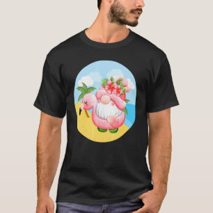 Camiseta Cute Jardim Gnomo Na Praia Flamingo Mulheres Su
