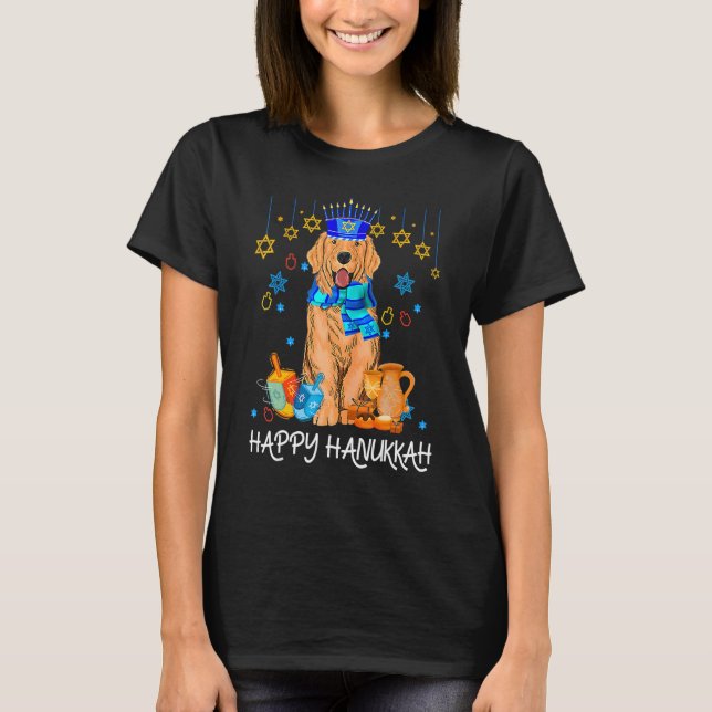 Camiseta Cute Jewish Golden Retriever Dog Menorah Hat Hanuk (Frente)