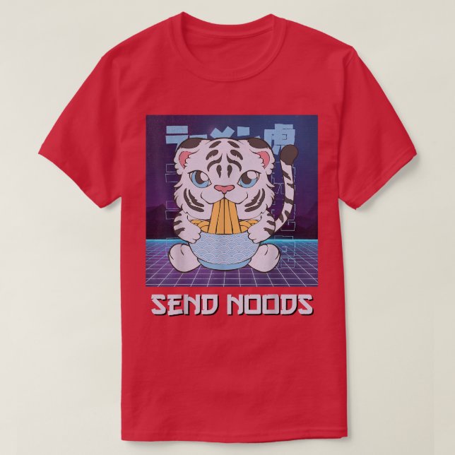 Camiseta Cute Kawaii Anime WhiteTiger Ramen SendNoods Retro (Frente do Design)