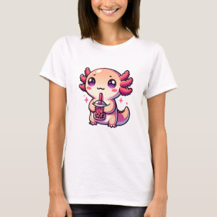 Camiseta Cute Kawaii Axolotl com Chá-Bolha
