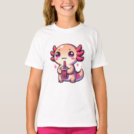 Camiseta Cute Kawaii Axolotl com Chá-Bolha