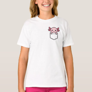 Camiseta Cute Kawaii Axolotl saindo do bolso