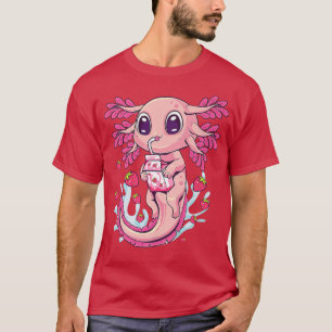 Camiseta Cute Kawaii Axolotl Strawberry Milk Shake Japonês