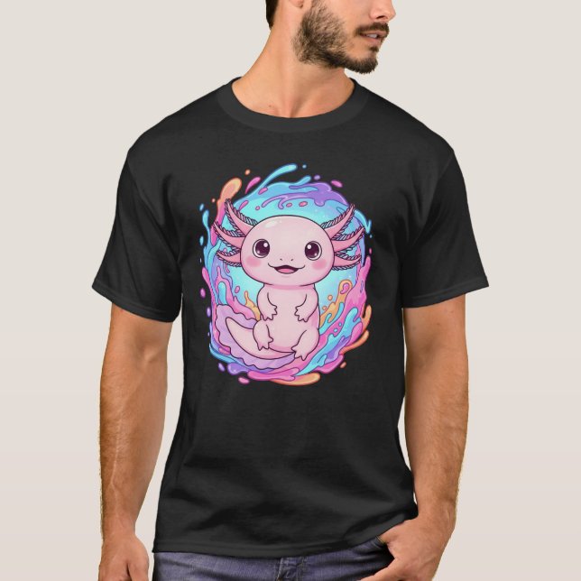 Camiseta Cute Kawaii Axolotl Water Splash Art (Frente)