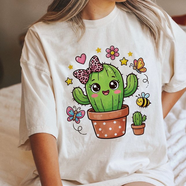 Camiseta Cute Kawaii Cactus Com Borboletas E Abelha (Criador carregado)