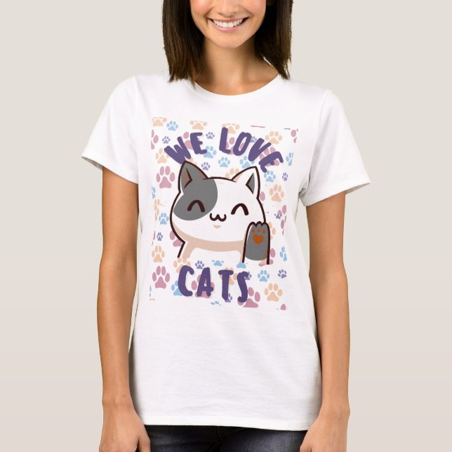 Camiseta Cute Kawaii CAT Amantes (Frente)