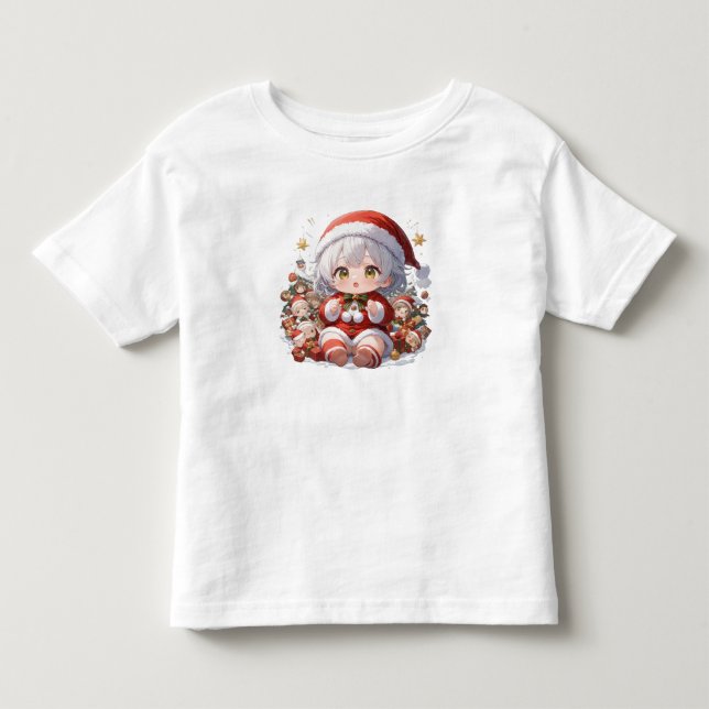 Camiseta Cute Kawaii Chibi Anime Girl Toddler Christmas (Frente)