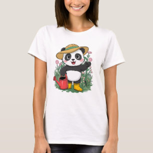 Camiseta Cute Kawaii Chibi Panda com Flores