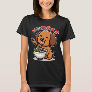 Camiseta Cute Kawaii Dachshund Come Ramen Itadakimasu