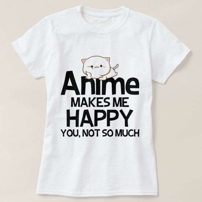 Camiseta Cute Kawaii Desenho de Gato Anime Piada (Frente do Design)