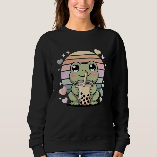 Camiseta Cute Kawaii Frog Bubble Tea Lover Pastel Hearts (Frente)