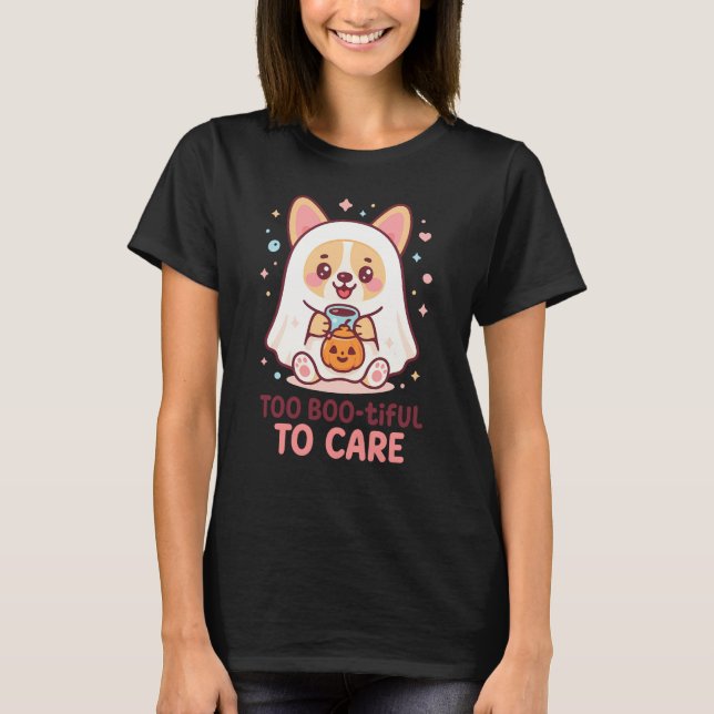 Camiseta Cute Kawaii Ghost Corgi Halloween (Frente)