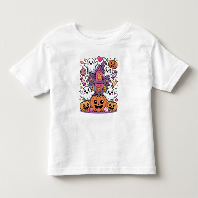 Camiseta Cute Kawaii Halloween |  Happy Ghosts & Pumpkins (Frente)