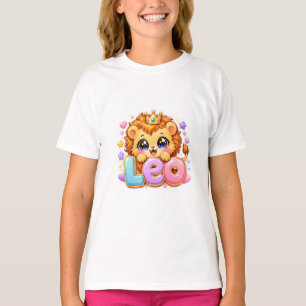 Camiseta Cute Kawaii Leo Leão Nome Pastel Rosa Coroa Brilho
