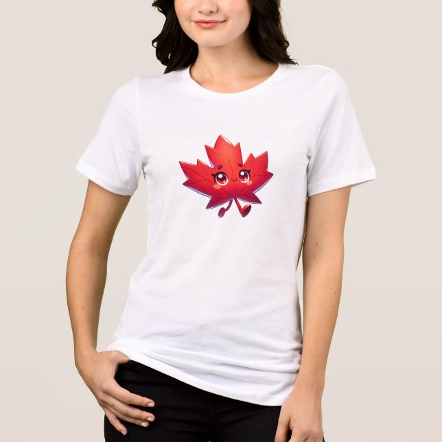 Camiseta Cute Kawaii Maple Leaf | Elbows Up Canadá (Frente)