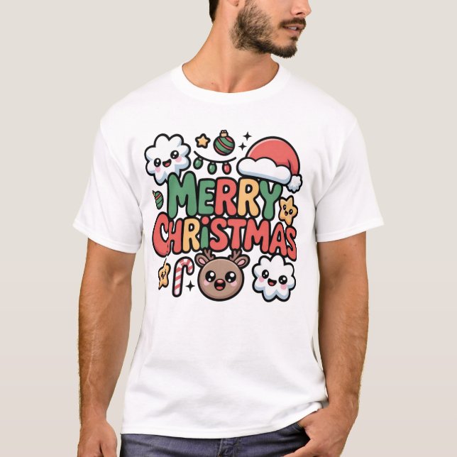 Camiseta Cute Kawaii Merry Christmas Holiday Cartoon T-Shir (Frente)