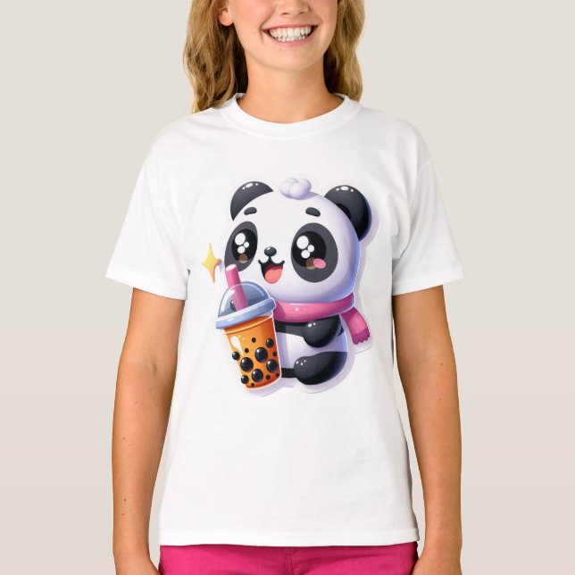 Camiseta Cute Kawaii Panda Bebe Boba Bubble Tea Kawaii (Frente)