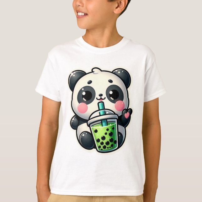 Camiseta Cute Kawaii Panda Bebe Boba Bubble Tea Kawaii (Frente)