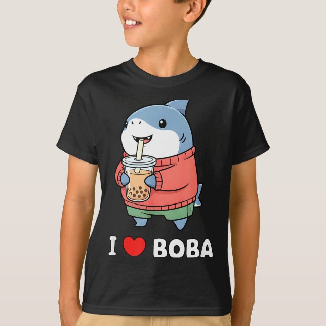 Camiseta Cute Kawaii Shark Boba Tea Funny Bubble Tea Lover  (Frente)