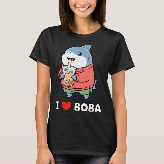 Camiseta Cute Kawaii Shark Boba Tea Funny Bubble Tea Lover  (Frente)
