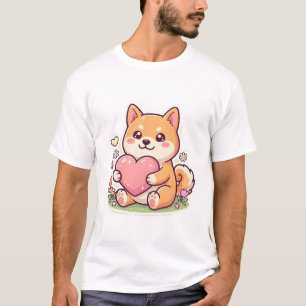 Camiseta Cute Kawaii Shiba Inu Cachorro Segurando
