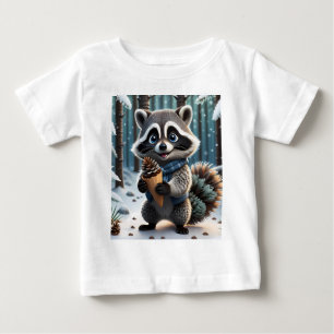 Camiseta Cute Kawaii style Raccoon com pinho de creme de pi