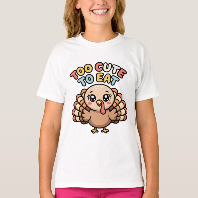 Camiseta Cute Kawaii Turkey “Too Cute to Eat” Funny Thanks (Frente)