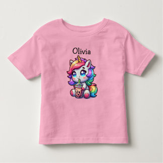 Camiseta Cute Kawaii Unicórnio com Chá Bble Personalizado