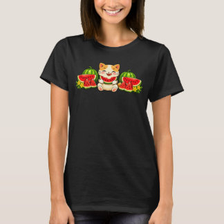Camiseta Cute Kawaii Watermelon Cat Summer Illustration