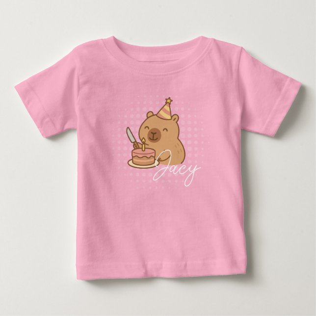 Camiseta Cute Kids Capybara eating cake Birthday Purple (Frente)