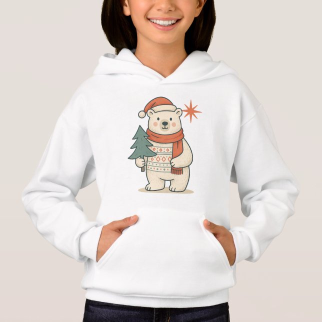 Camiseta Cute Kids Christmas Polar Bear Cozy Hoodie  (Frente)