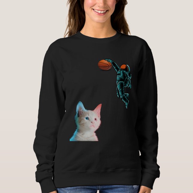 Camiseta Cute Kitten Astronaut Playing Basketball For Cat (Frente)
