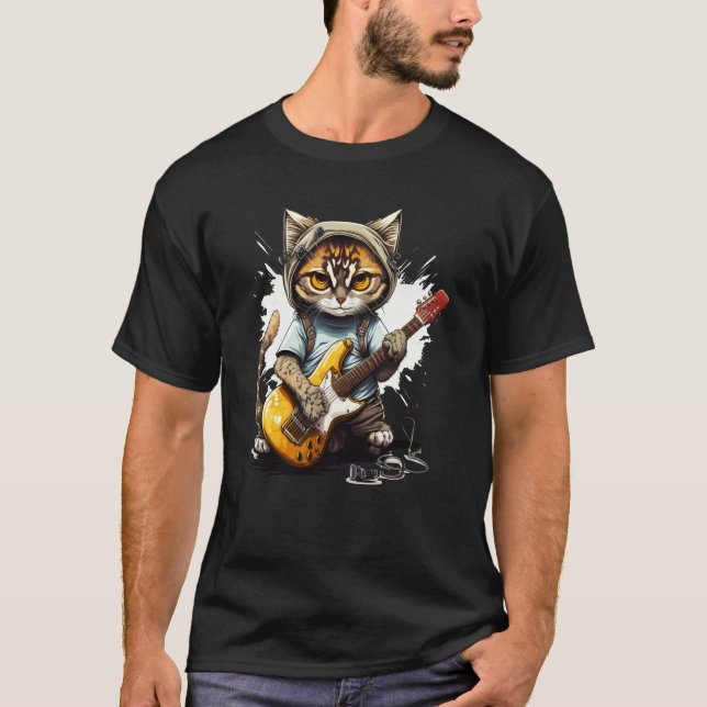Camiseta Cute Kitten Cat Playing Guitar  1 (Frente)