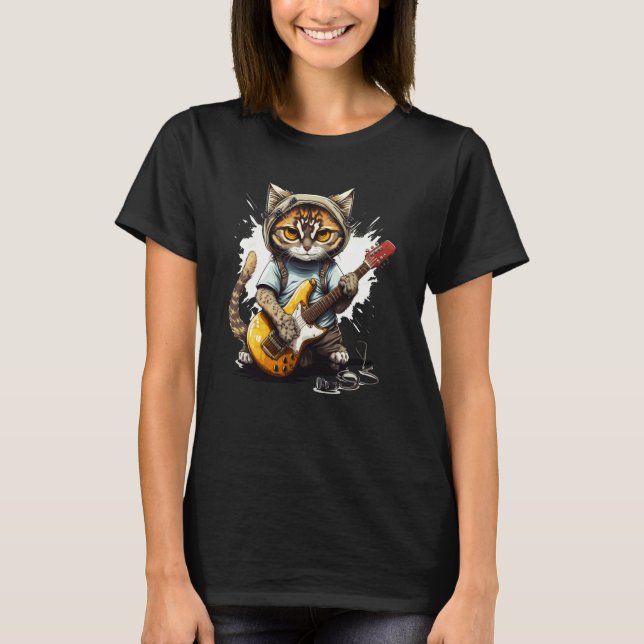 Camiseta Cute Kitten Cat Playing Guitar  1 (Frente)