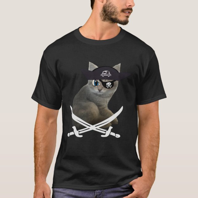 Camiseta Cute Kitten Pirate wearing eye patch hat fun cat (Frente)