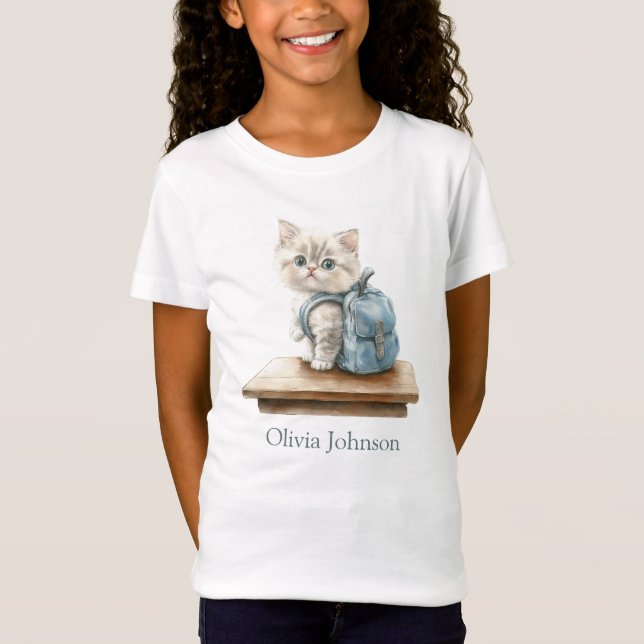 Camiseta Cute Kitten with Backpack Personalized Kid (Frente)