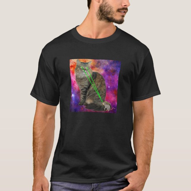 Camiseta Cute Kitty Cat With Laser Beam Eyes Galaxy Backgro (Frente)