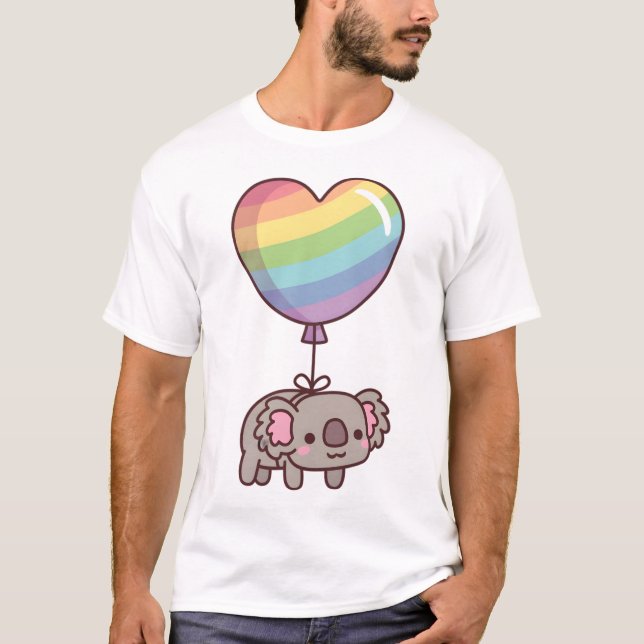 Camiseta Cute Koala Bear and Rainbow Balloon (Frente)