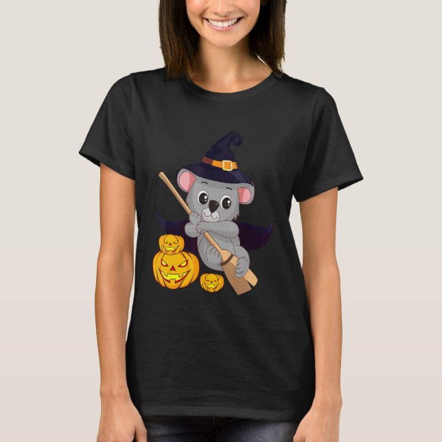 Camiseta Cute Koala Bear Witch Pumpkin Fácil Halloween Cost (Frente)