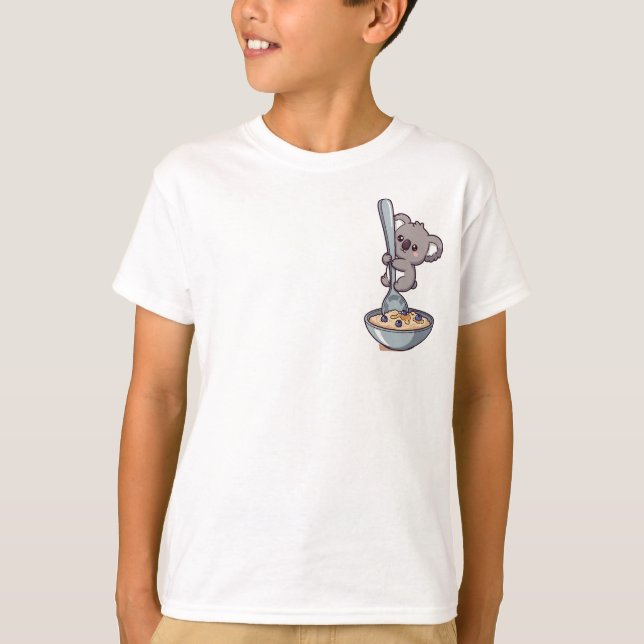 Camiseta Cute Koala Hugging Giant Spoon in Oatmeal Bowl (Frente)