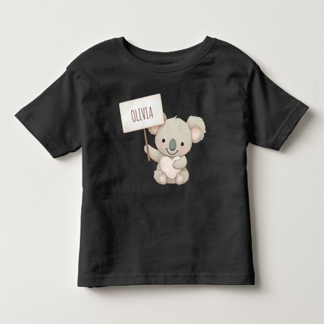 Camiseta Cute Koala segurando um sinal de nome (Frente)