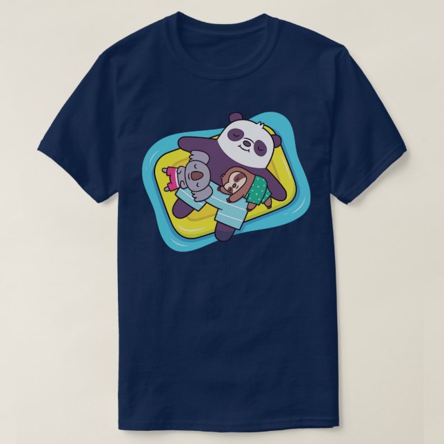 Camiseta Cute Koala Sloth e Panda g na Piscina Float (Frente do Design)