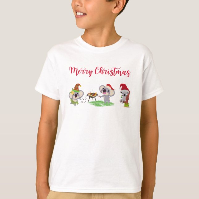 Camiseta Cute Koalas aproveitando um Natal australiano quen (Frente)