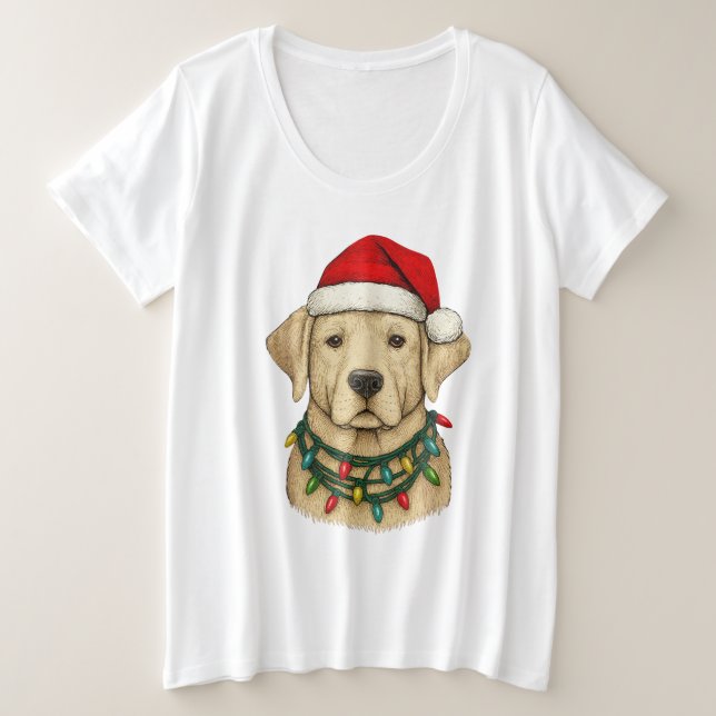 Camiseta Cute Labrador de Natal com Chapéu de Papai Noel e  (Frente do Design)