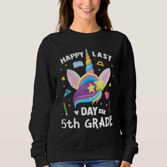 Camiseta Cute Last Day Of School 5th Grade Unicorn  Kids Gi (Frente)