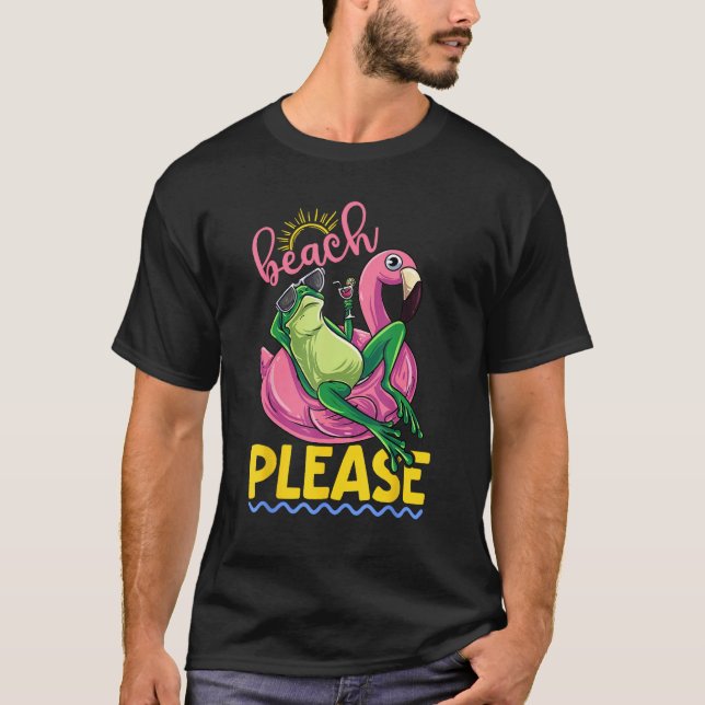 Camiseta Cute Lazy Frog Pink Flamingo Beach Please Summer V (Frente)