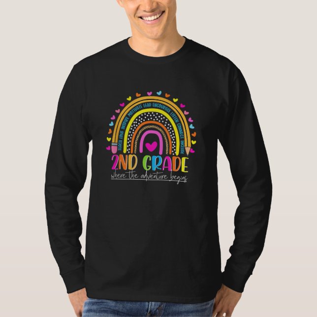 Camiseta Cute Leopard Rainbow 2nd Grade Where The Adventure (Frente)