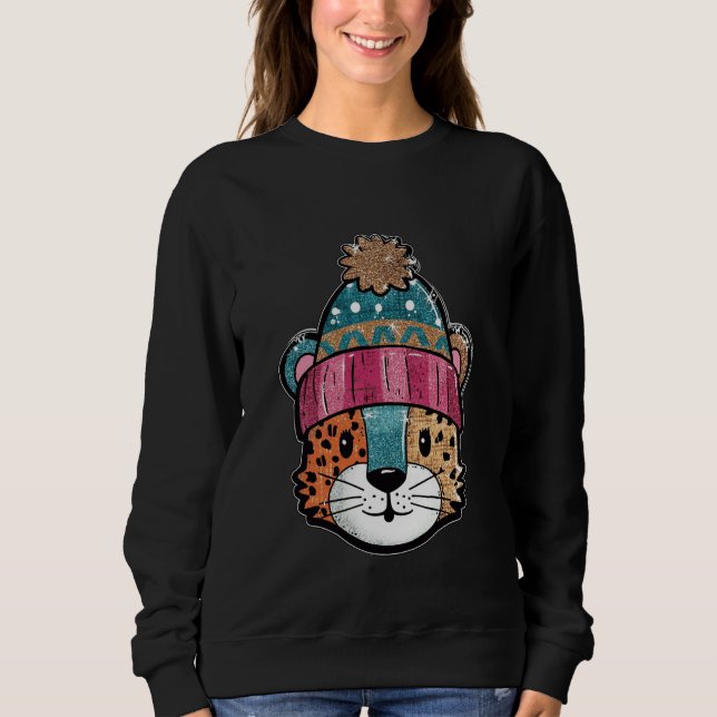 Camiseta Cute Leopard Winter Hat Adorable Cartoon (Frente)