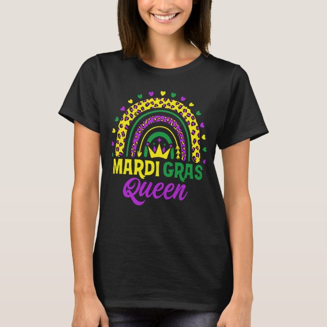 Camiseta Cute Leopardo Rainbow Mardi Gras Queen Women Girls (Frente)